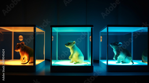 Funny looking animals staring through cage rods. Generative ai. photo