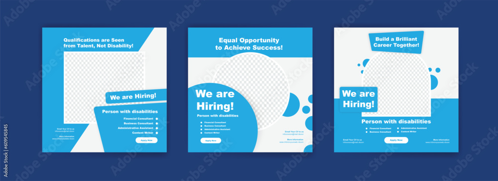 Social media post template banner for job vacancy for people with disabilities - obrazy, fototapety, plakaty 