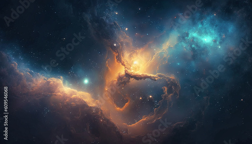 The explosion supernova. Bright Star Nebula. Distant galaxy. Abstract image. Generative AI © alexkich