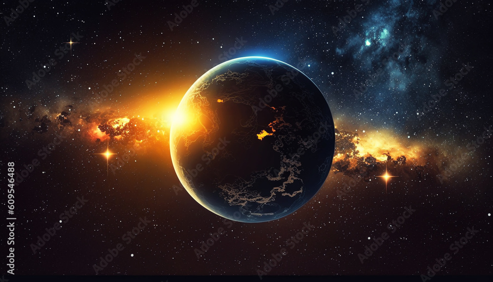 Abstract scientific background - planets in space, nebula and stars. Generative AI Abstract scientific background - planets in space, nebula and stars. Generative AI