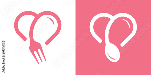 logo design love food, spoon,fork and heart minimalist icon vector illustration
