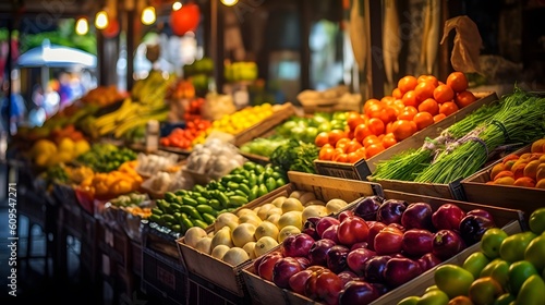 fruit and vegetables at the market, Generative AI © Henrique