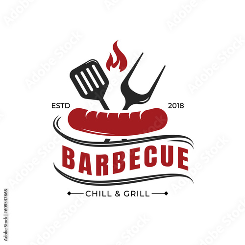 Vintage Retro Barbecue, Barbeque, Bbq, Steak logo vector design
