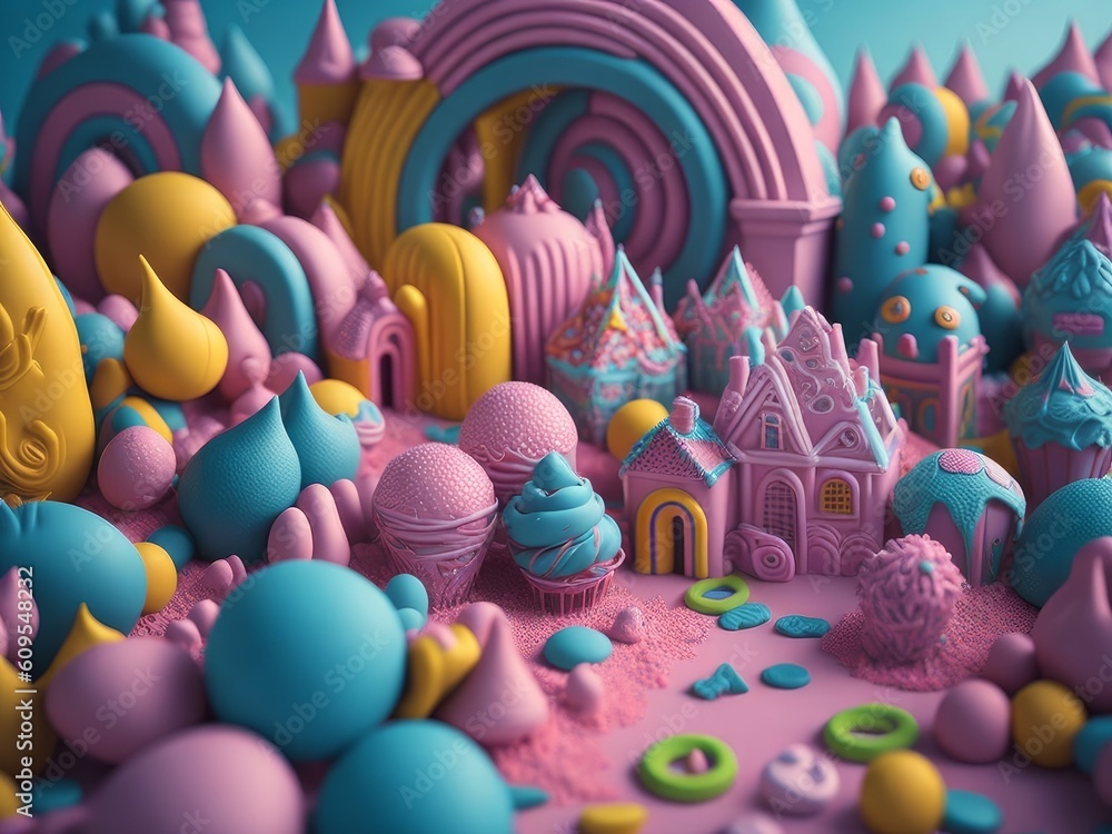 Fantasy colorful candy land. AI Generated