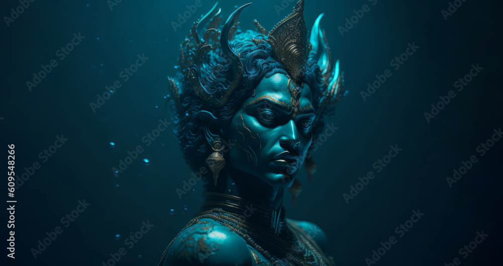 Indian god Lord Krishna Underwater. AI Generated