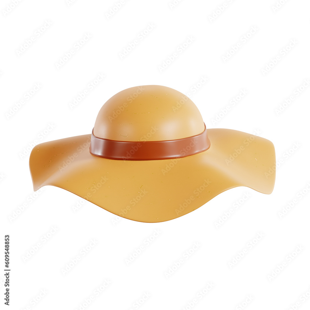 Fototapeta premium pamela hat 3d render icon illustration, transparent background, summer season