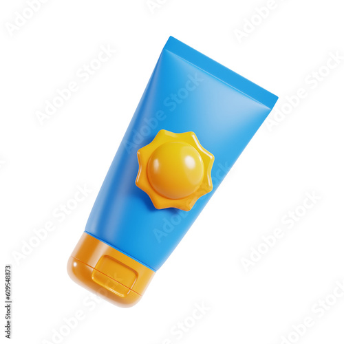 sunscreen lotion 3d render icon illustration, transparent background, summer season