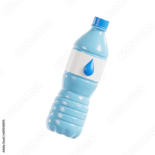 water bottle 3d render icon illustration, transparent background, summer season