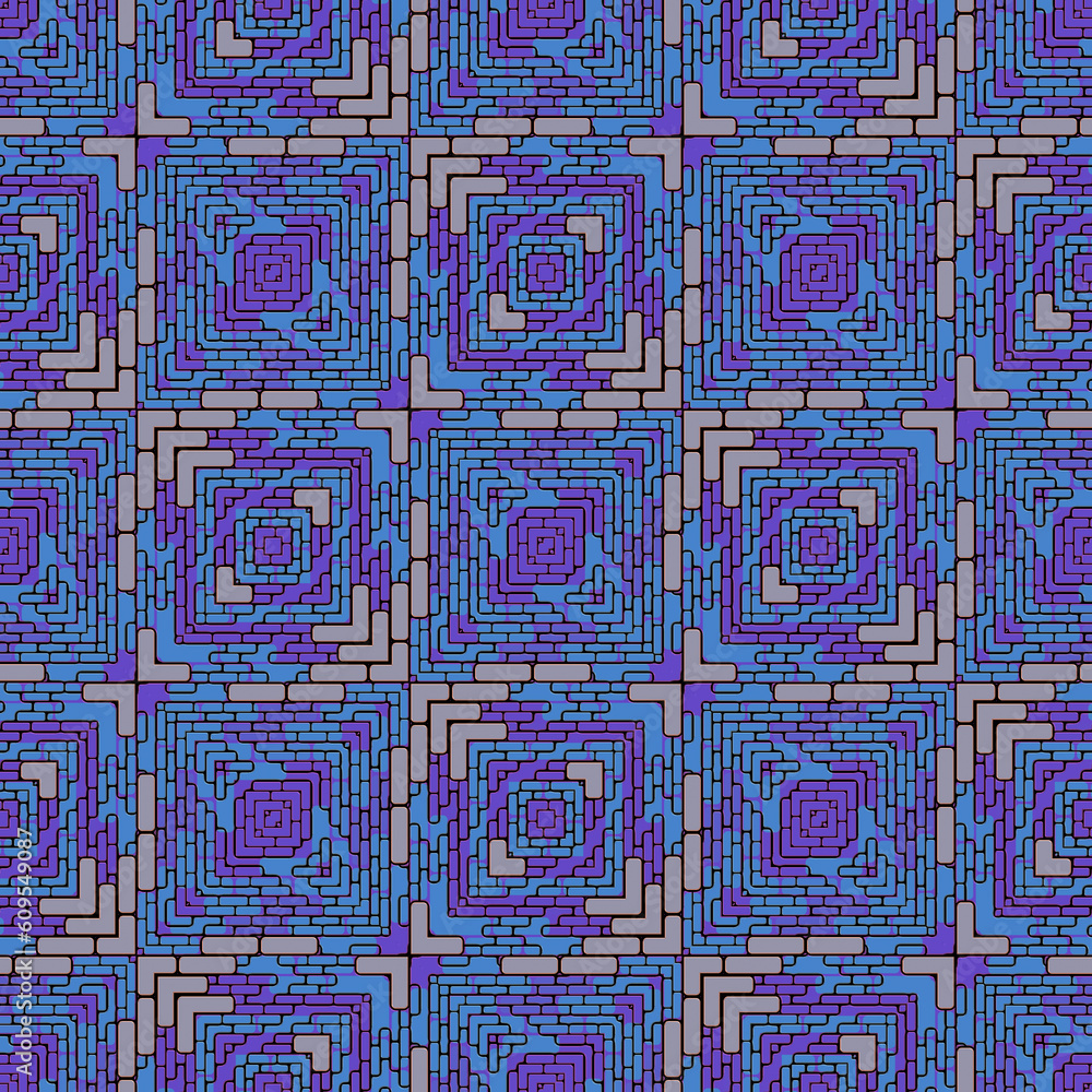 Blue American native Maya Aztec Inca pattern. Stonework mosaic seamless texture