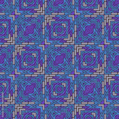 Blue American native Maya Aztec Inca pattern. Stonework mosaic seamless texture