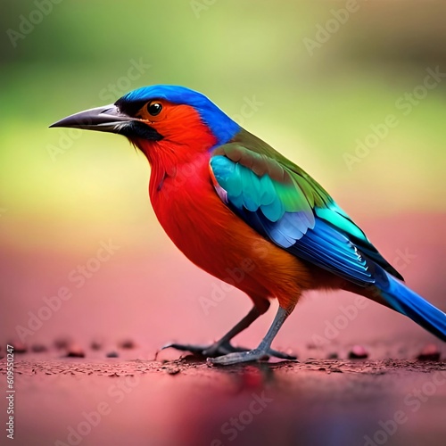 Colorful bird standing on a surface, Generative AI © Vecture