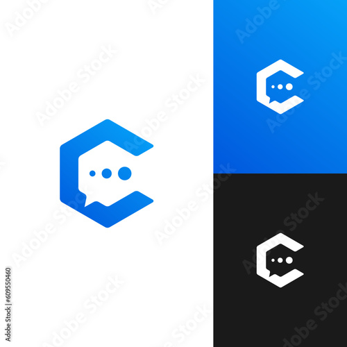 vector logo of Chat icon with letter C and hexagon shape