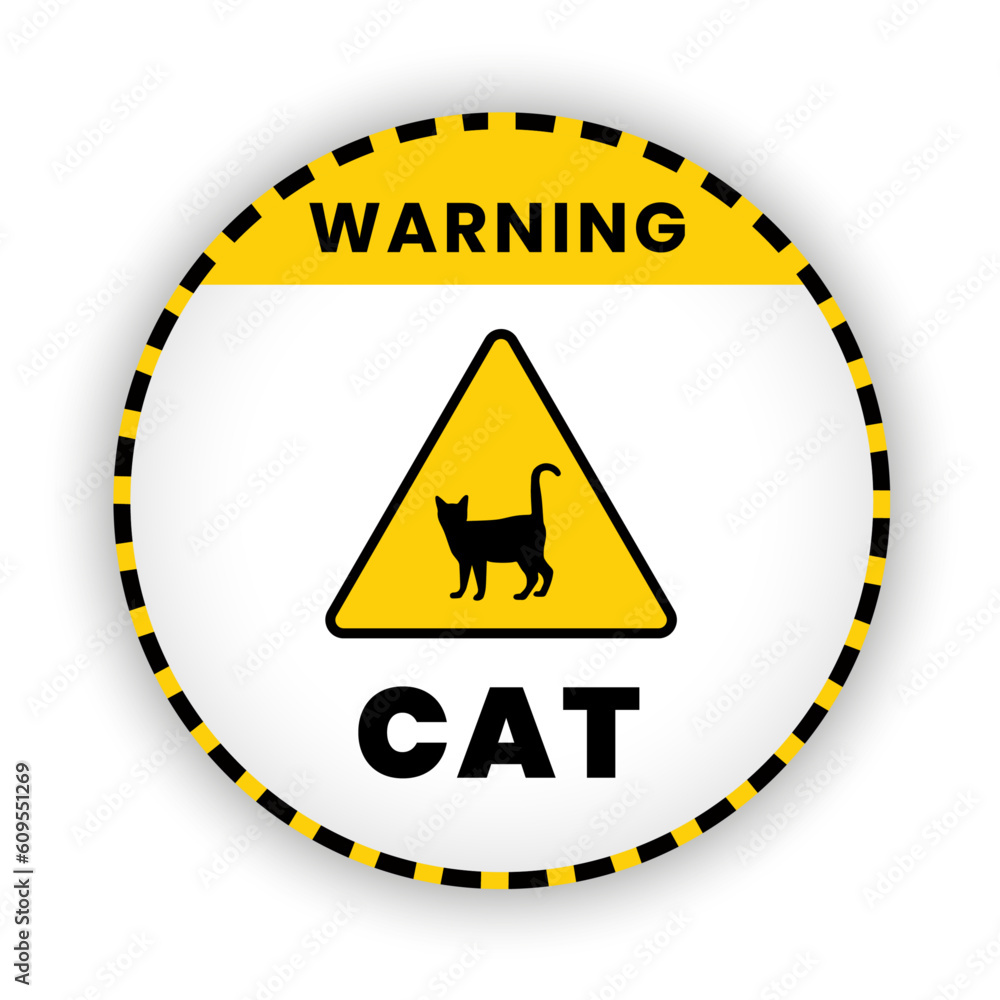 Obraz premium Warning of cat sign, banner, symbol on yellow background. vector banner for warning