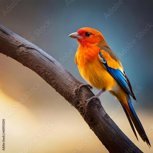 Colorful bird perched on a branch, Generative AI