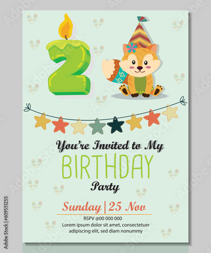 2nd birthday greeting card with a cute pet,stars, and cool background.