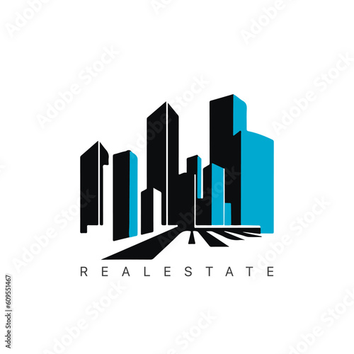 Real estate logo design with line art style. City building vector abstract for Logo Design Inspiration