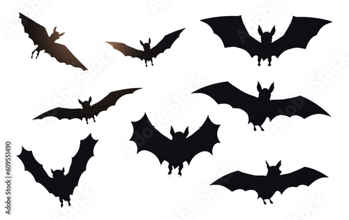 set vector illustration of magic black evil bat halloween concept isolated on white background