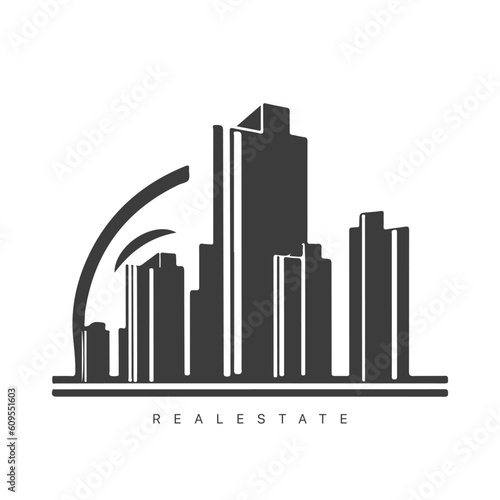 Real estate logo design with line art style. City building vector abstract for Logo Design Inspiration