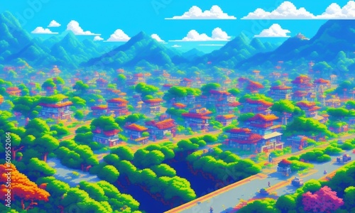 landscape with mountains and sea pixel
