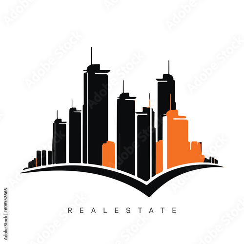 Real estate logo design with line art style. City building vector abstract for Logo Design Inspiration