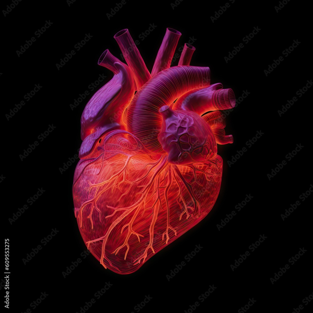 A precise X-ray radiograph image of a human heart, showing the ...