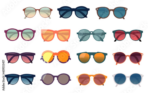 ui set vector illustration of colorful stylish sunglases isolated on white background photo