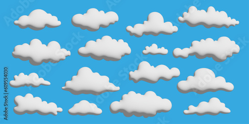 Set Of Different Shapes Of 3D Clouds