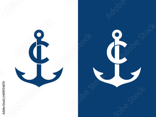Letter C with anchor logo vector template