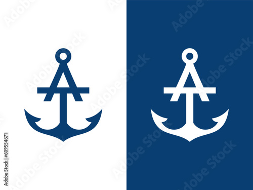 Letter A with anchor logo vector template 