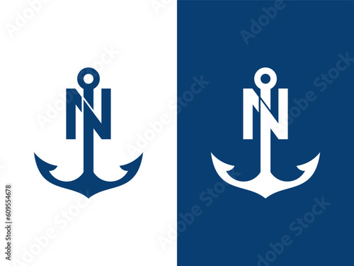 Letter N with anchor logo vector template 
