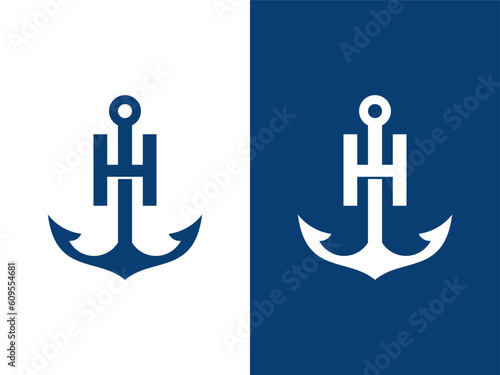 Letter H with anchor logo vector template 