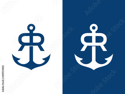 Letter R with anchor logo vector template 