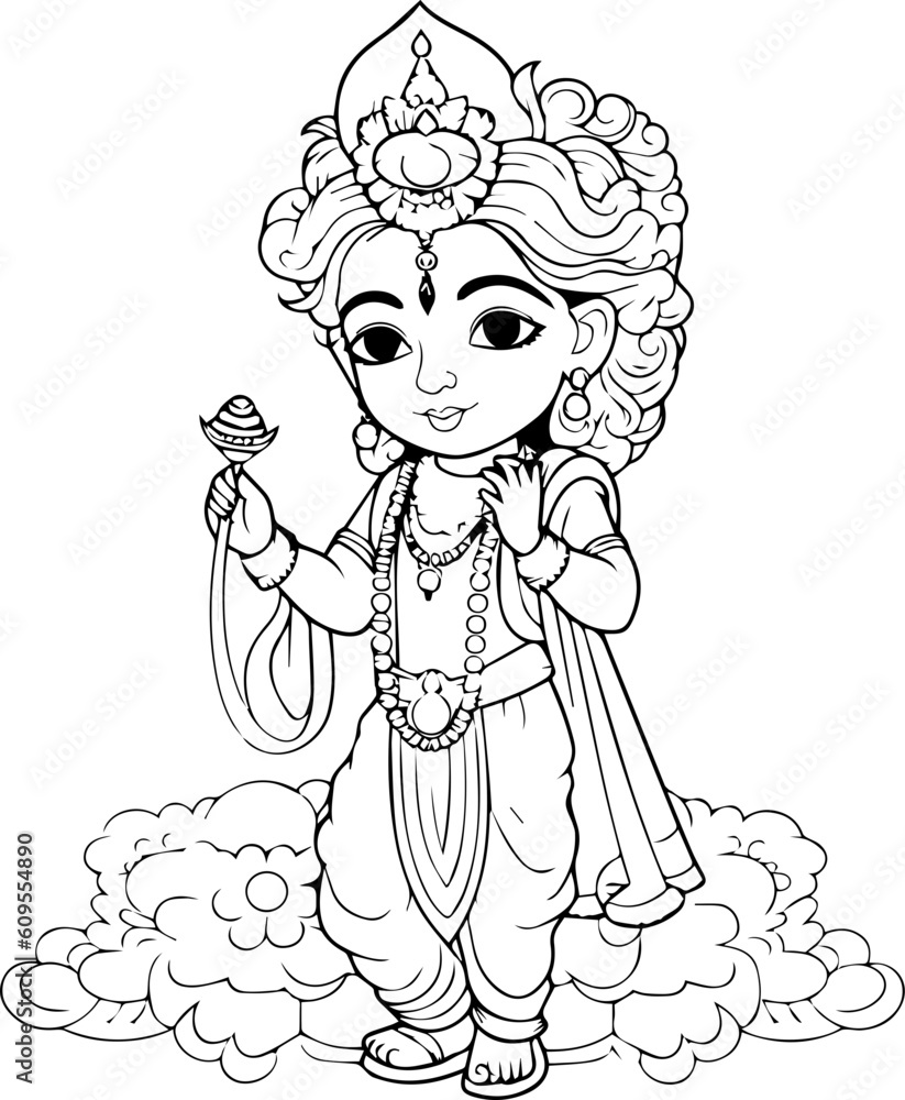 Hindu lord krishna black and white images Stock Vector Adobe Stock