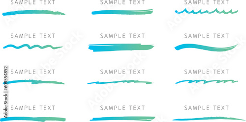 ペンで描いた青色のアンダーラインブラシセット