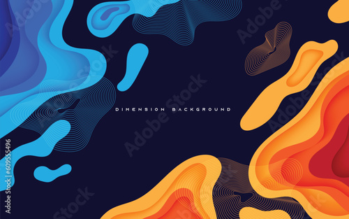 Abstract wavy papercut layers backgroud with Blue and Orange Holes