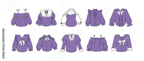紫のフリルシャツのイラストセット
