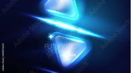 Digital Neon Abstract Background, Triangles And Lights Geometric Design Template