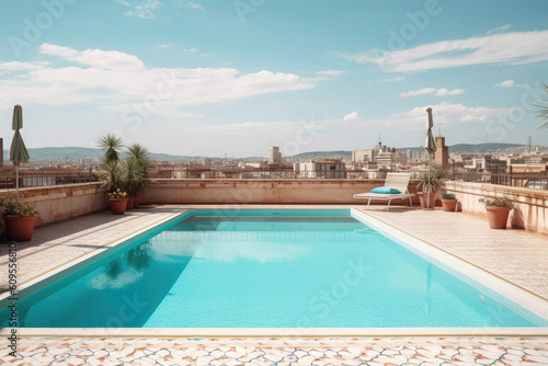 Ein schöner Pool auf einem Dach in einer Stadt wie Barcelona