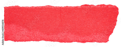 Single piece of isolated ripped torn blank red paper, rough edges, with copy space for text on white or transparent background