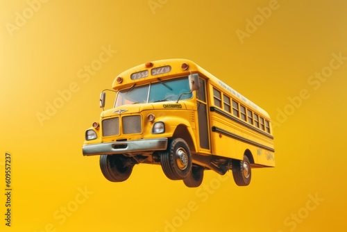 School Bus on Yellow Background, Back to School Concept. Created with Ai