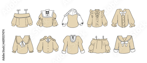 ベージュのフリルシャツのイラストセット