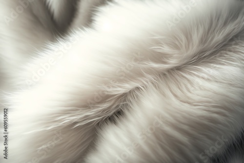 Texture of white shaggy fur. Artificial fur texture background. Generative AI.