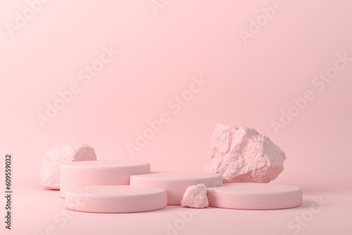 abstract Pink color geometric Stone and Rock shape background, showcase for product 3d render.	
