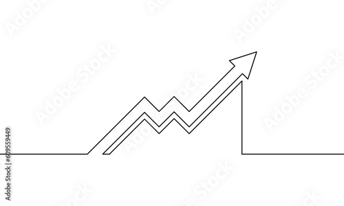 Continuous line drawing of graph icon. Increasing arrow up. Illustration vector of business growth, bar chart, object one line, single line art