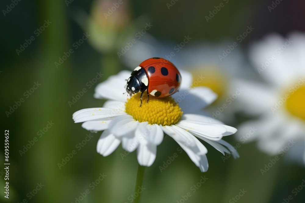 Ladybug on camomile flower. Ladybug on camomile flower. A cute red ladybug on a white chamomile flower with vibrant green leaves, AI Generated Ladybug on camomile flower. Ladybug on camomile flower. A cute red ladybug on a white chamomile flower with vibrant green leaves, AI Generated