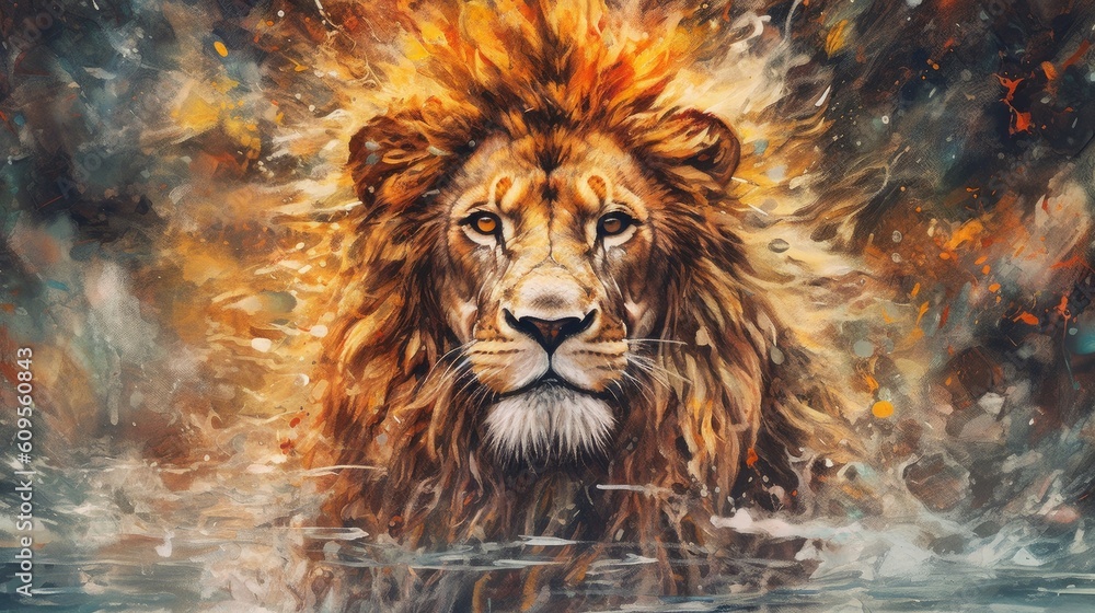 lion in the water