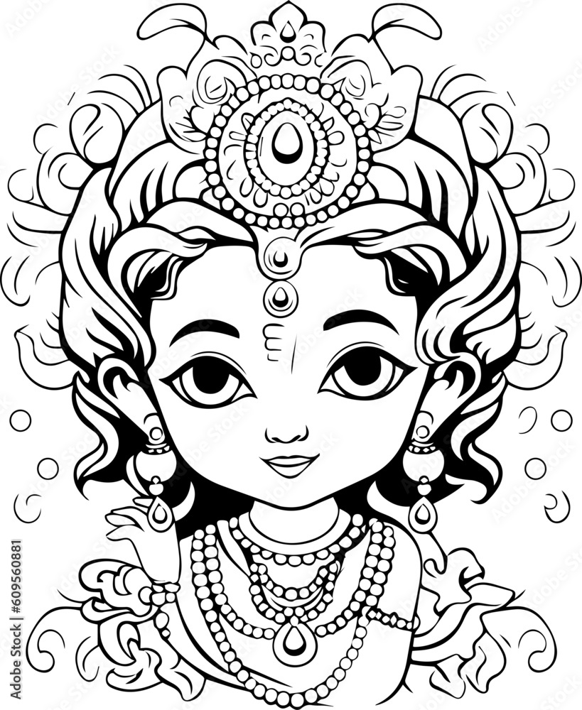 Hindu lord krishna black and white images Stock Vector Adobe Stock