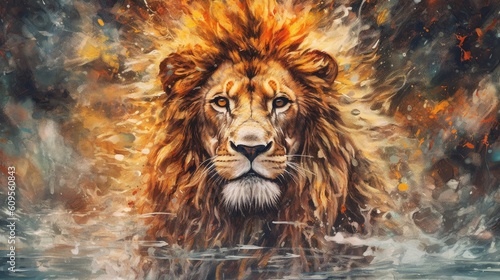 lion in the water