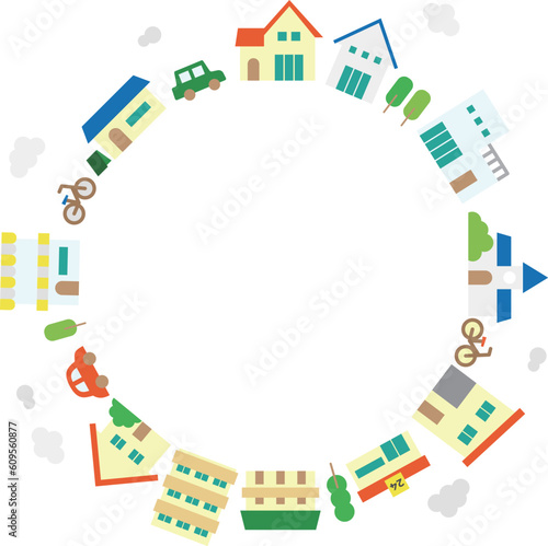 建物・街並み イラストセット 06 円形 カラー ふちなし