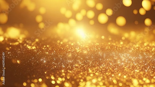 Abstract shiny light and gold particle background. Generative AI.